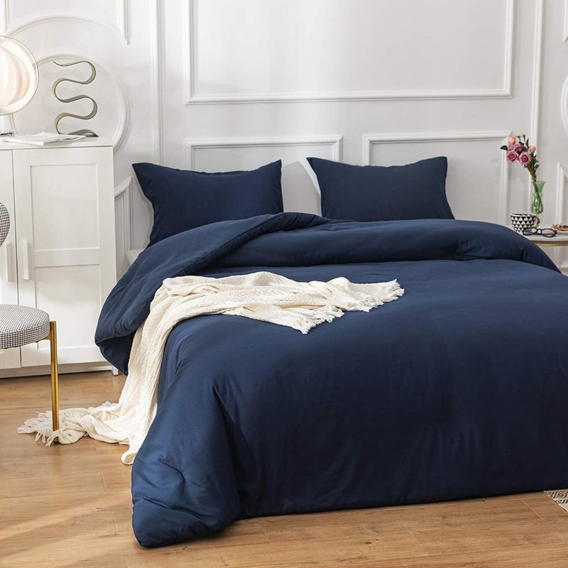 CLOTHKNOW Navy Blue King Size Comforter Set 3Pcs Dark Blue Bedding Comforter Sets Women Men Comforter Blue Comforters with 2 x Pillow Cases - Image 2